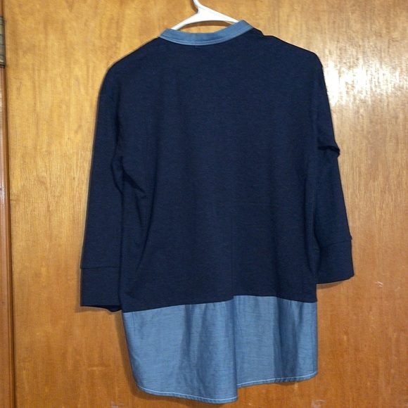 •GAP•NWT NAVY & CHAMBRAY COLORBLOCK BUTTON DOWN 3/4 SLEEVE BLOUSE SIZE SMALL - Picture 4 of 7
